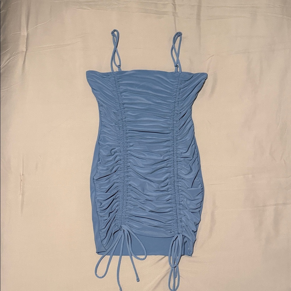 Iris Sky Blue Ruched Mini Dress